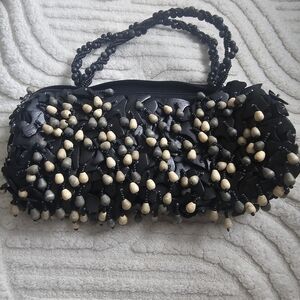 Mido Black and Cream Beaded Wristlet